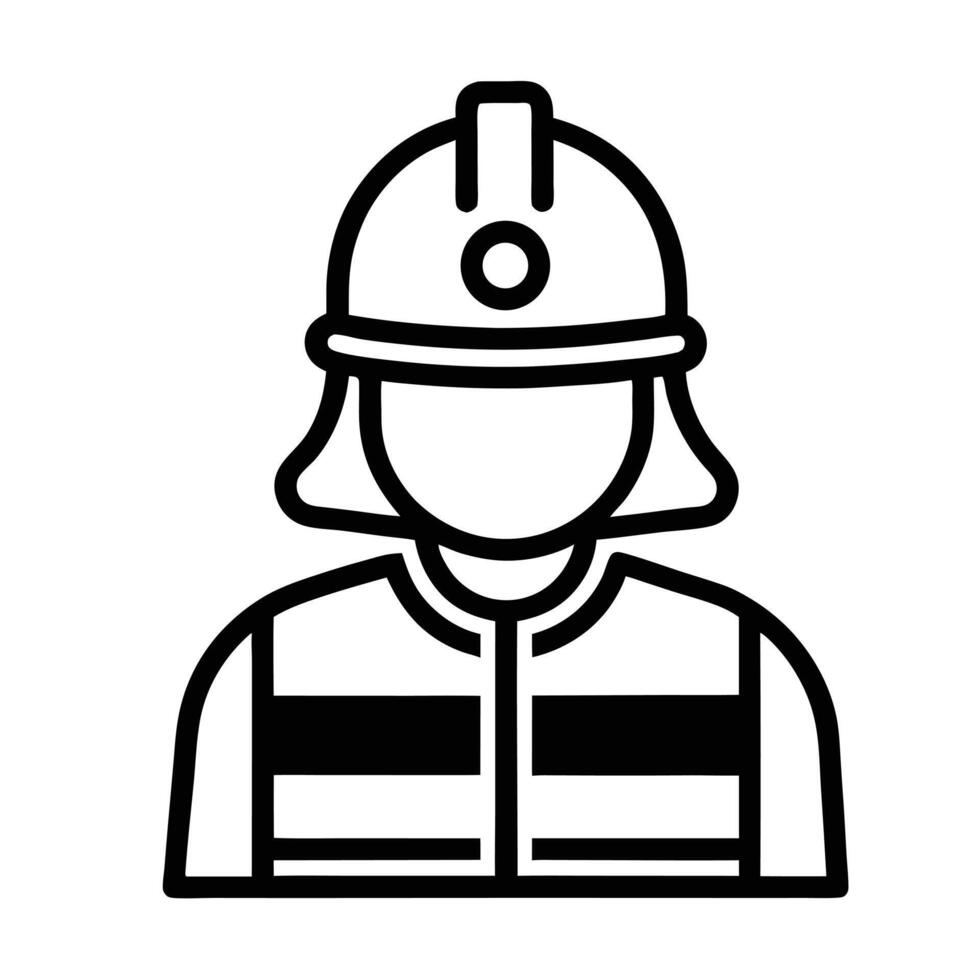 Firefighter Icon Illustration In Black And White Minimalist Line Art vector