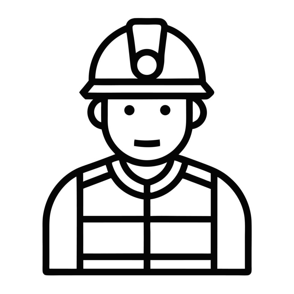 Construction Worker Line Icon Wearing Hard Hat And Safety Vest Illustration vector