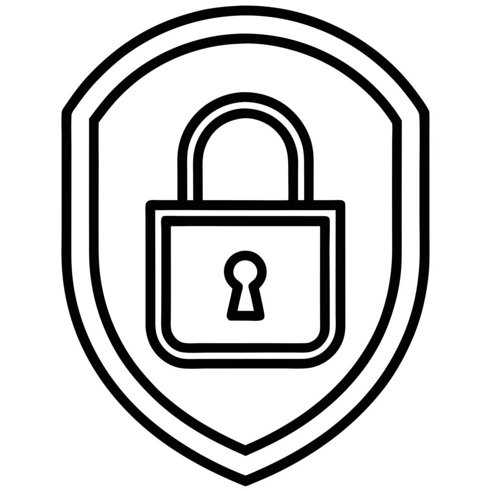 Outline Style Shield With Padlock Symbol For Security And Protection vector