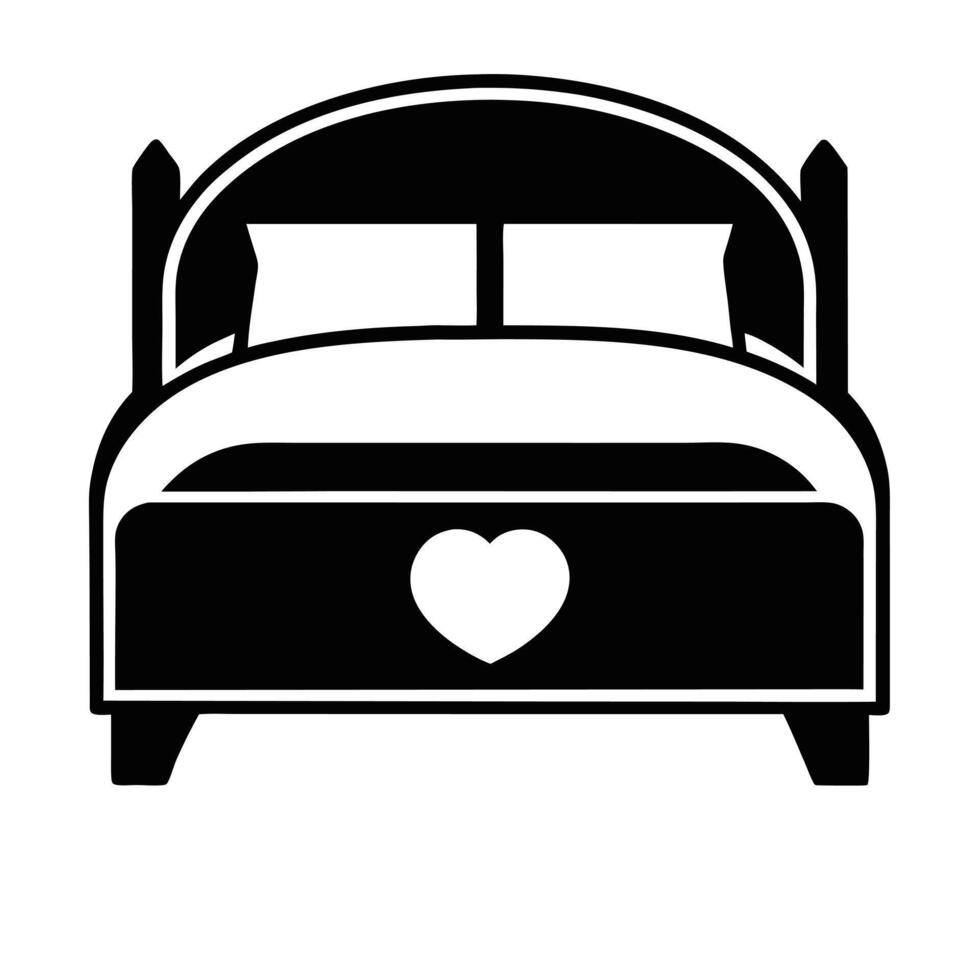 Elegant Bed With Heart Design Isolated In Solid Black Silhouette vector