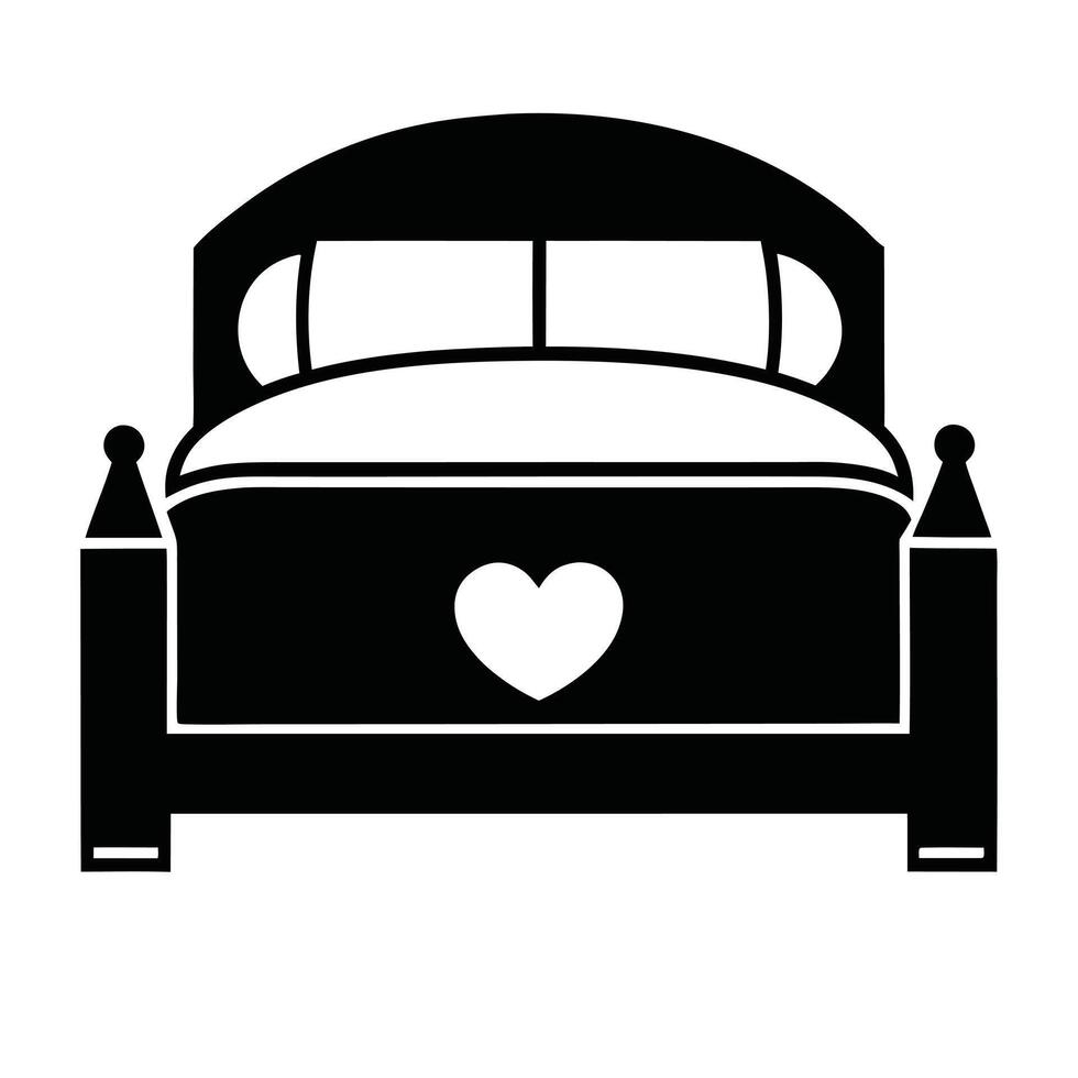 Elegant Black And White Bed Illustration With Heart Graphic For Romantic Themes vector
