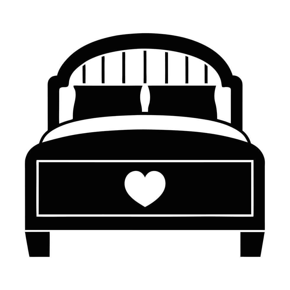 Minimalist Black And White Bed Icon With Heart Symbol For Bedroom Design vector