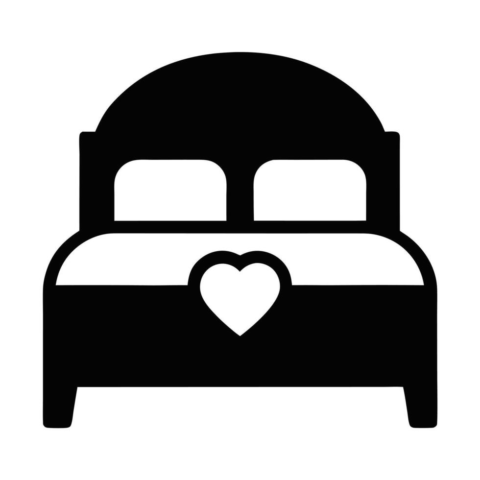 Bed With Heart Symbol Romantic Bedroom Decor Sleep Furniture Design Icon vector
