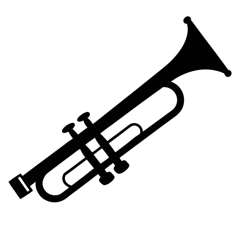 Black And White Illustration Of A Trumpet Musical Instrument Design vector