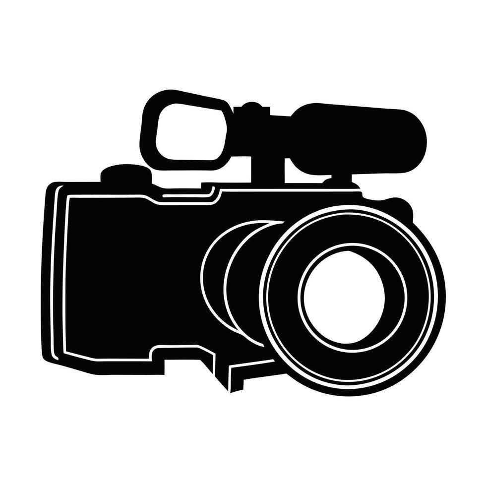 Black And White Silhouette Of Professional Camera With Lens Attachment vector