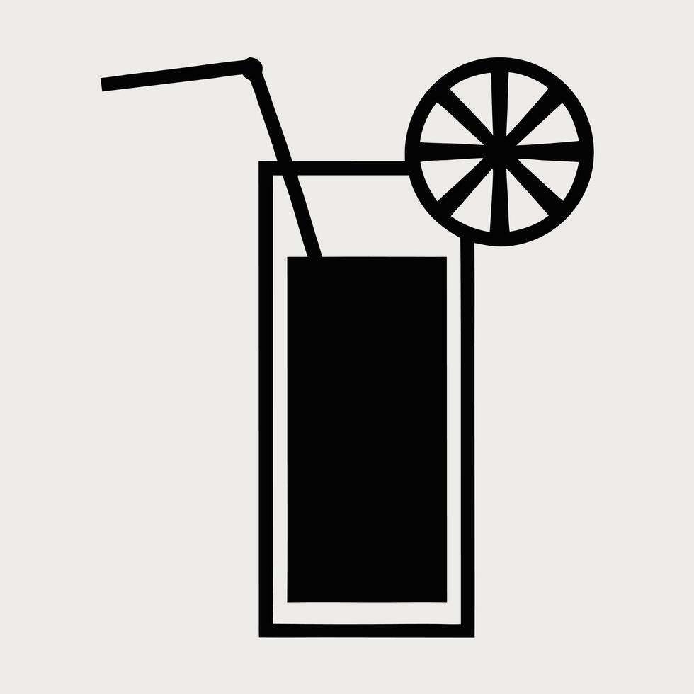 Minimalist Black Juice Glass With Straw And Lemon Slice Graphic Design vector