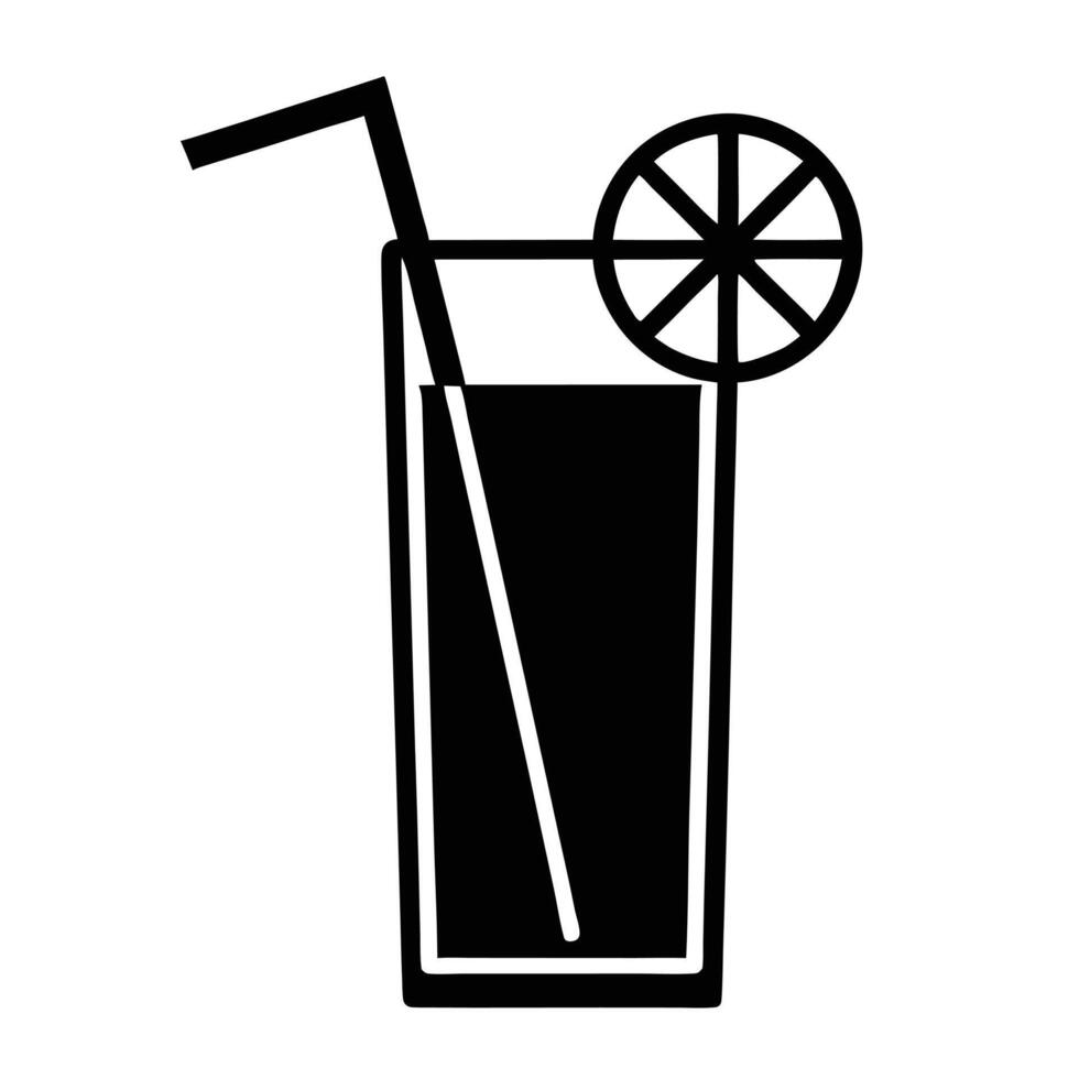 Black And White Outline Illustration Of A Glass With Straw And Lemon vector