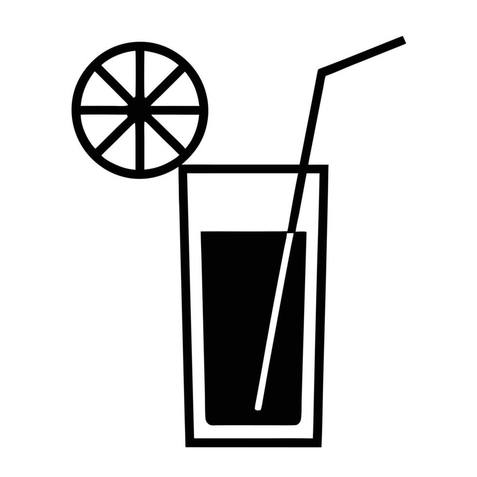 Minimalist Black Silhouette Of A Drink With Lemon Slice And Straw Illustration vector