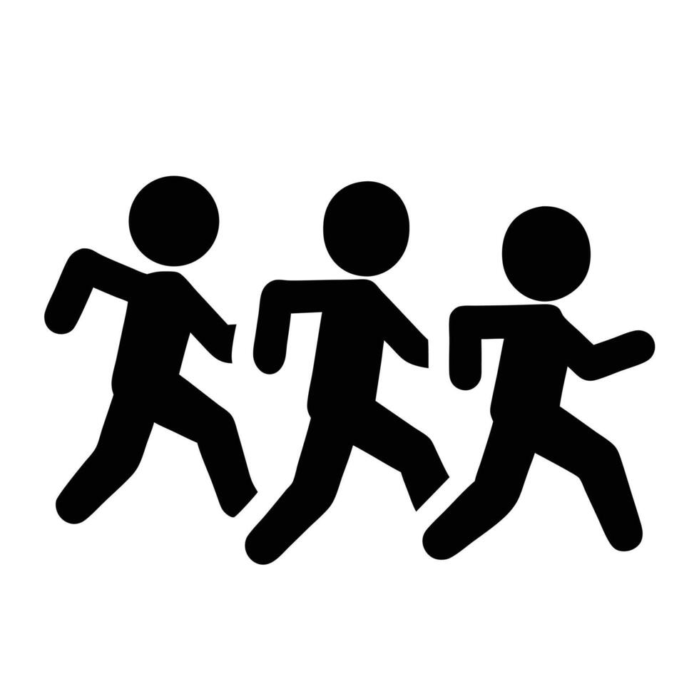 Three People Running Icon Black Silhouette Illustration Graphic Element vector