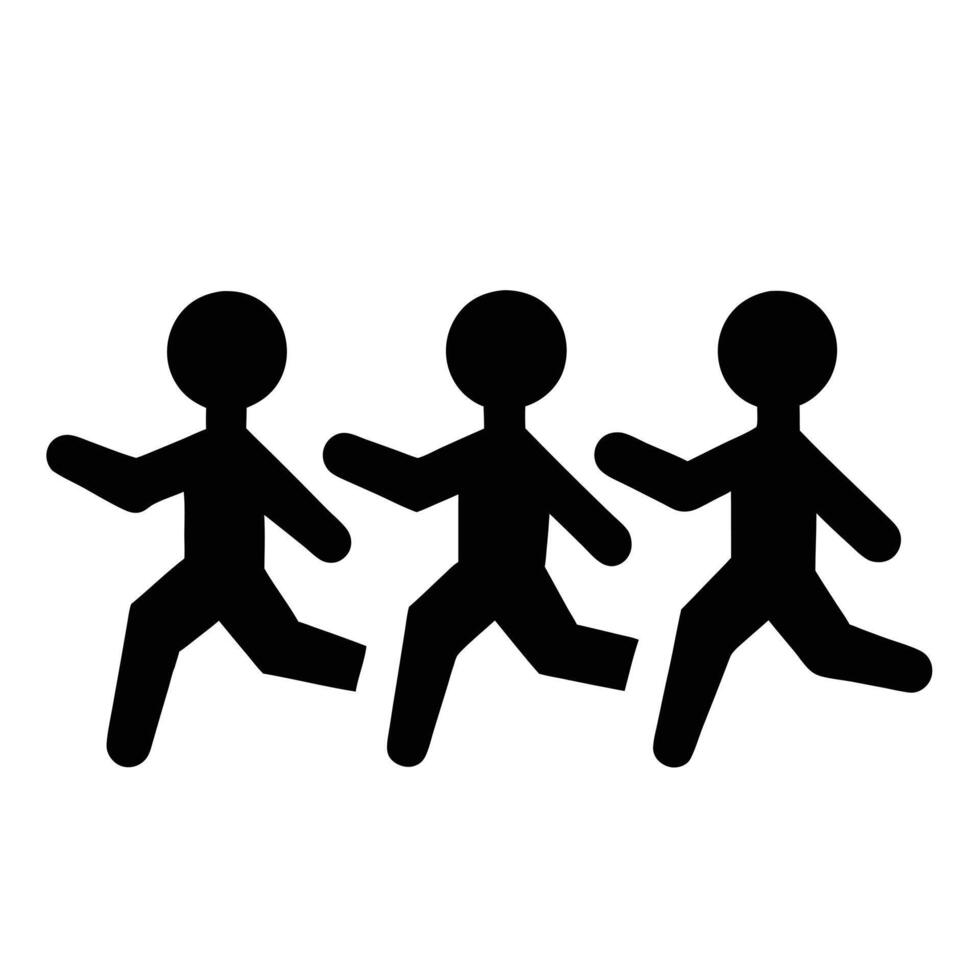 Three Black Silhouette Figures Running Quickly Side By Side On White Background vector