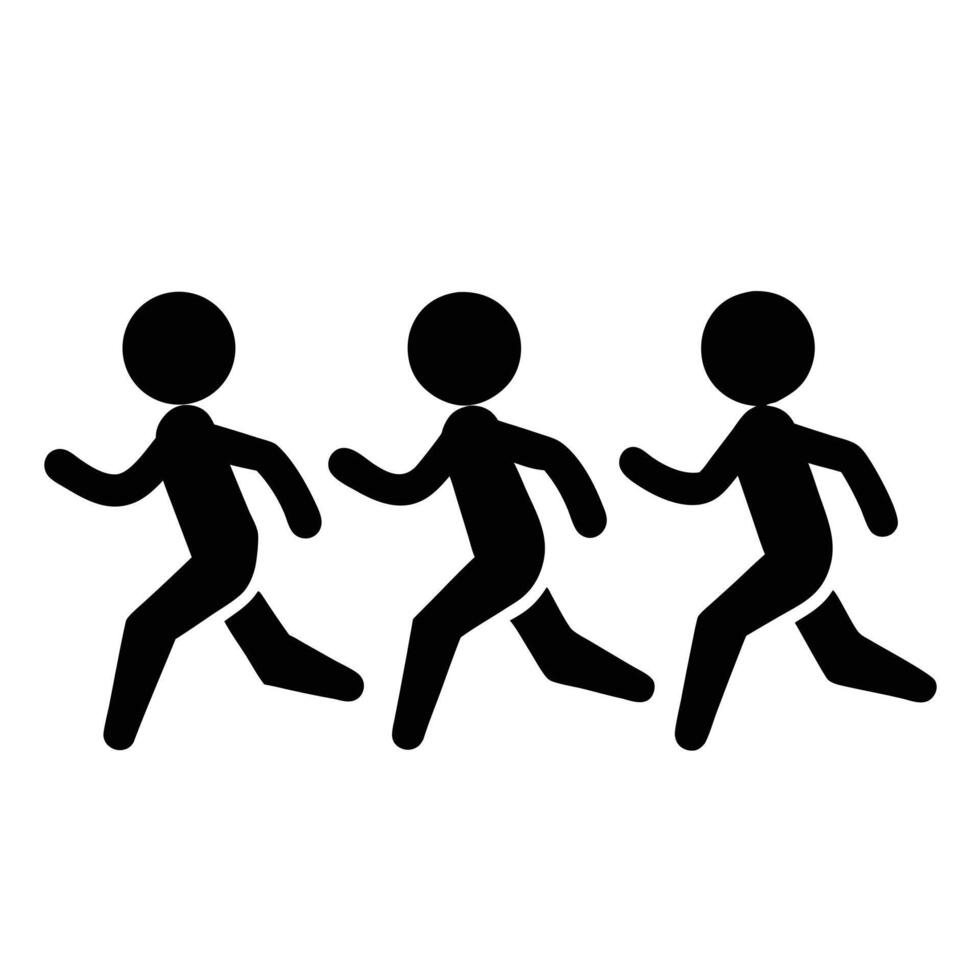 Graphic Of Three Running Figures In Black Silhouette On White Background vector