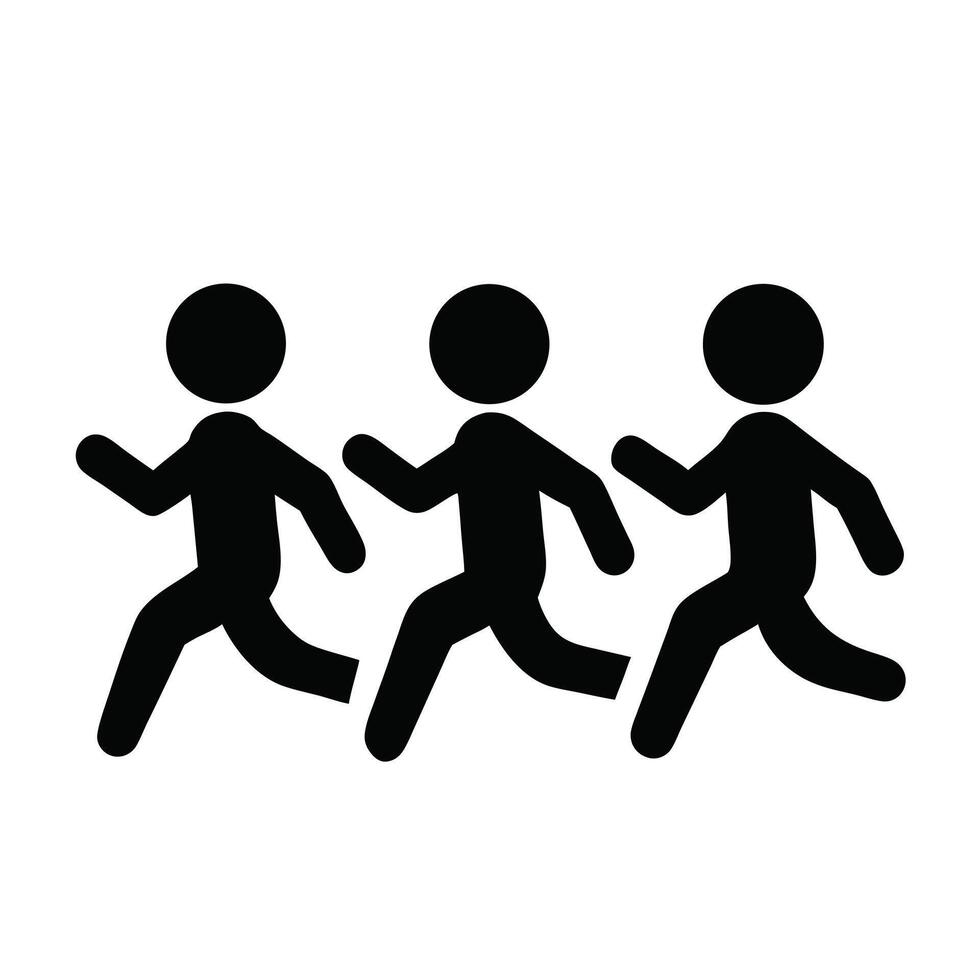 Three Black Figures Running Together Simple Graphic Illustration Isolated vector