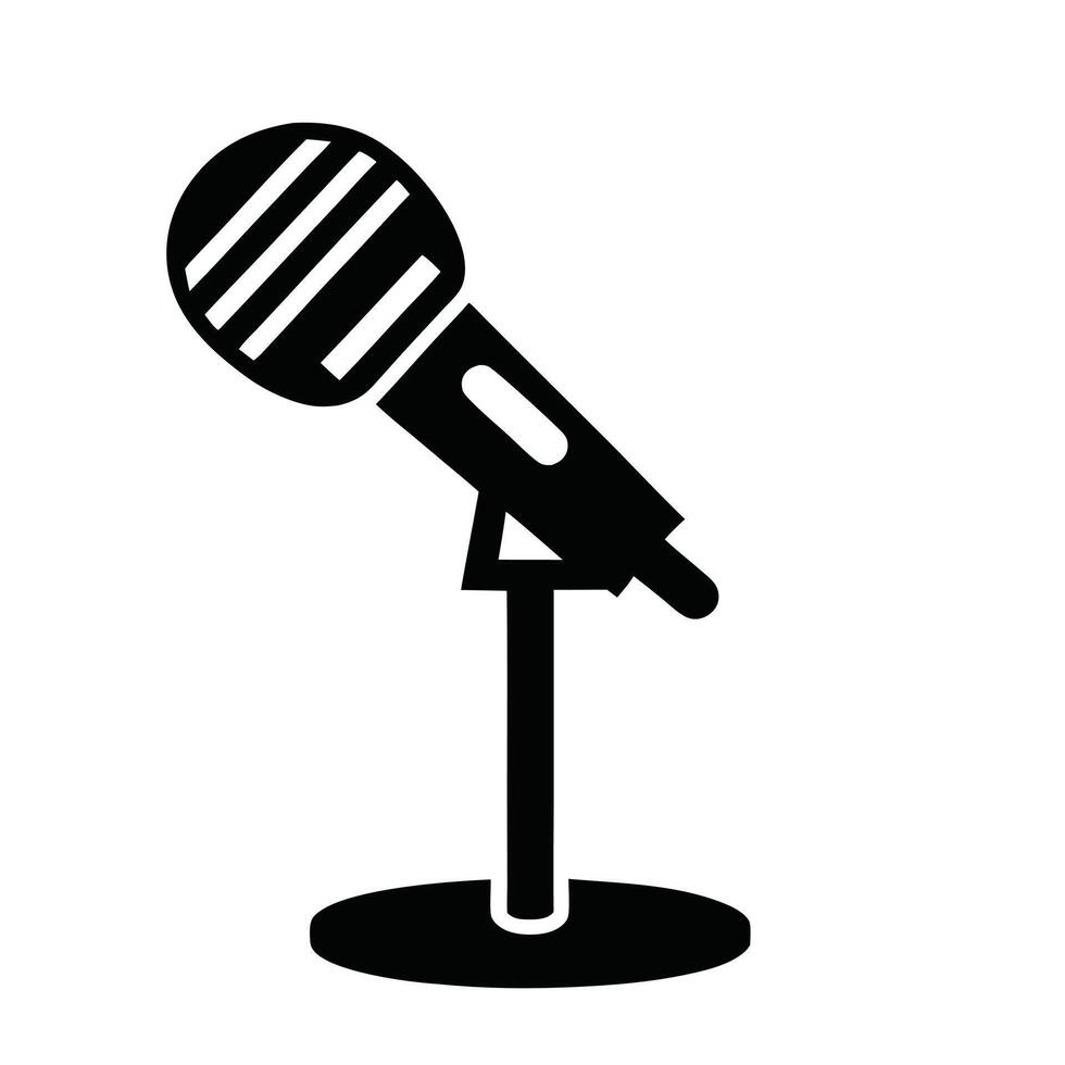 Black Microphone Icon Standing On A Stage Isolated On A White Background vector