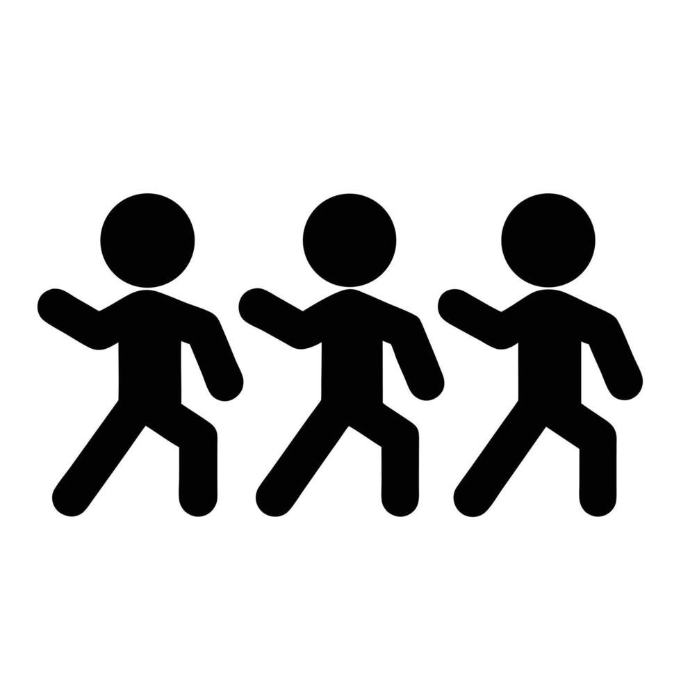 Three Black Stick Figures Silhouette Walking Graphic Illustration Design Concept vector