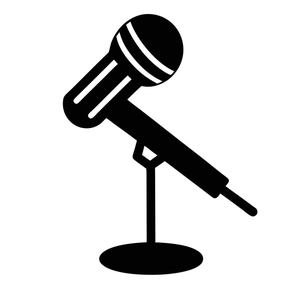 Microphone Icon Illustration Black And White Audio Equipment Stand For Communication vector