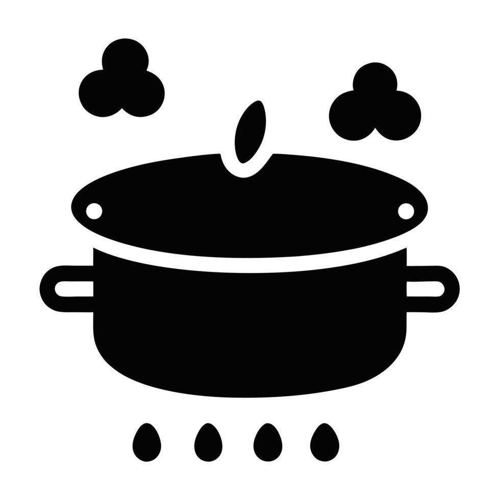 Black Cooking Pot Icon With Steam Rising Simple Kitchen Utensil Design vector