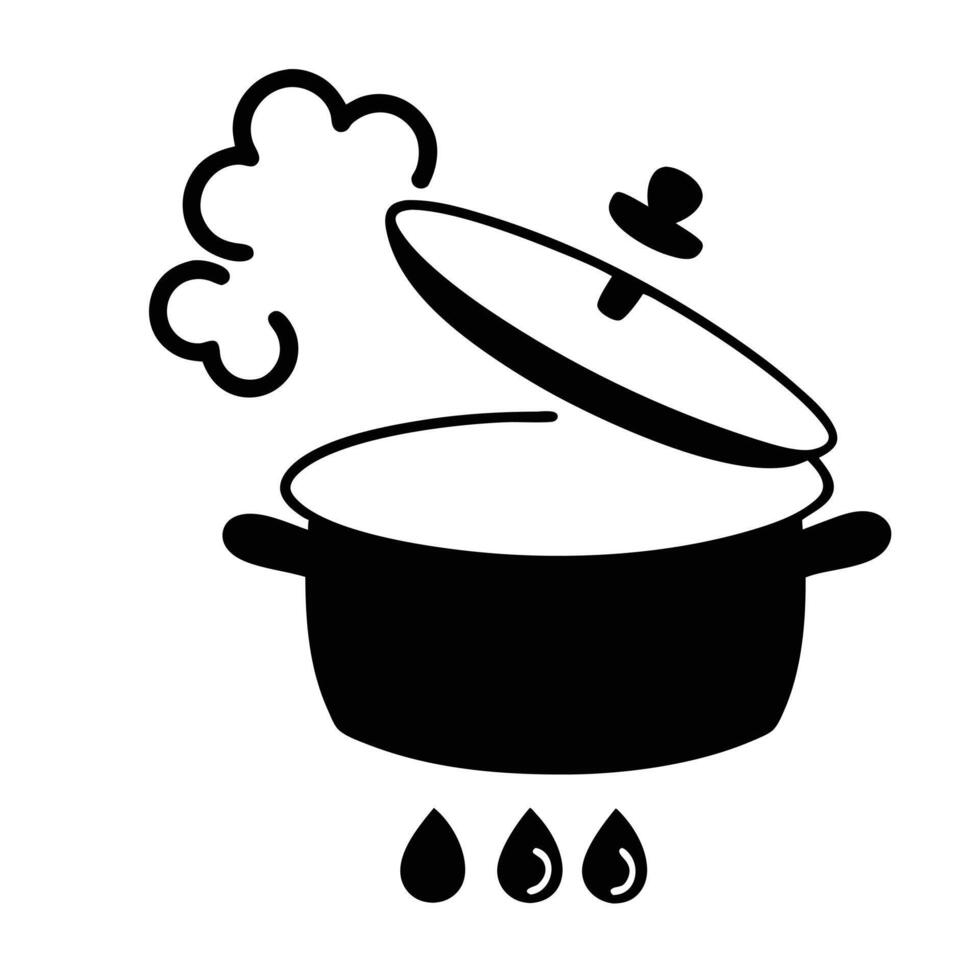 Cooking Pot Silhouette Icon With Steam And Lid On Stove For Food vector