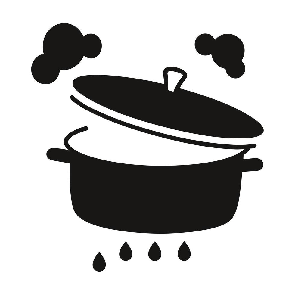 Steaming Cooking Pot With Lid And Water Drops Icon Silhouette vector