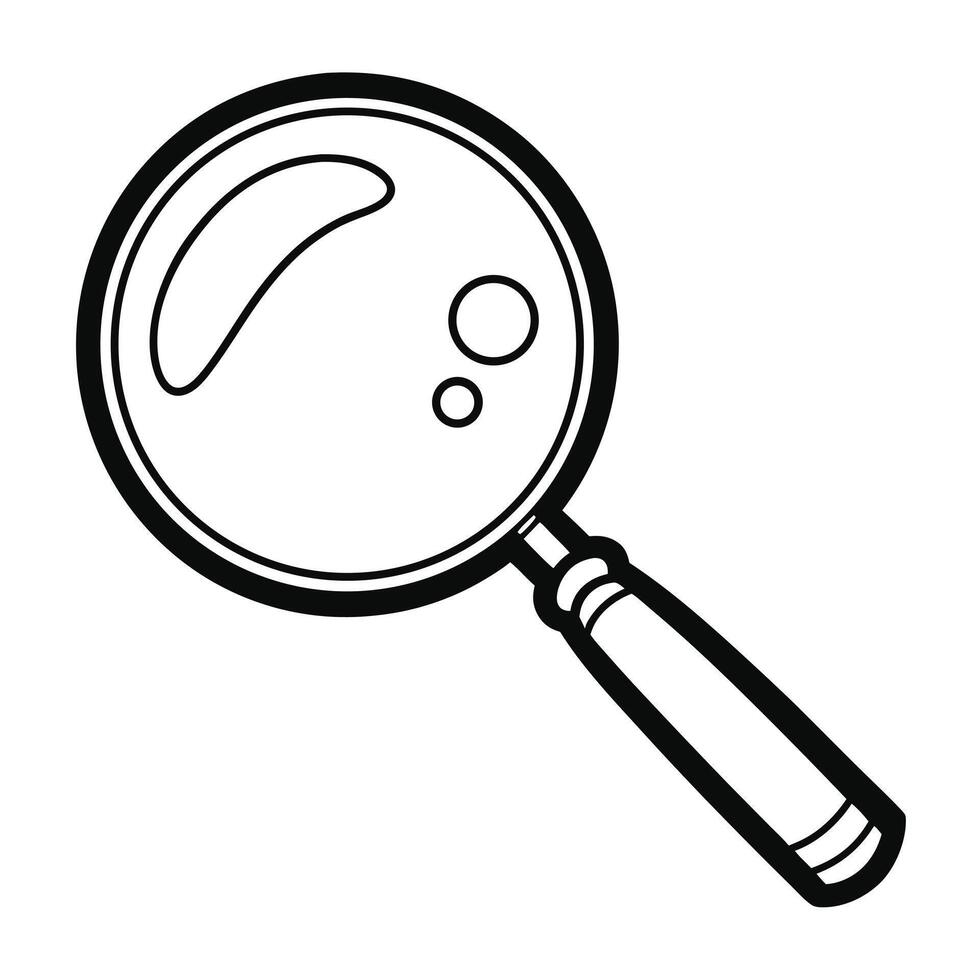 Simple Black And White Magnifying Glass Illustration Isolated On White Background vector