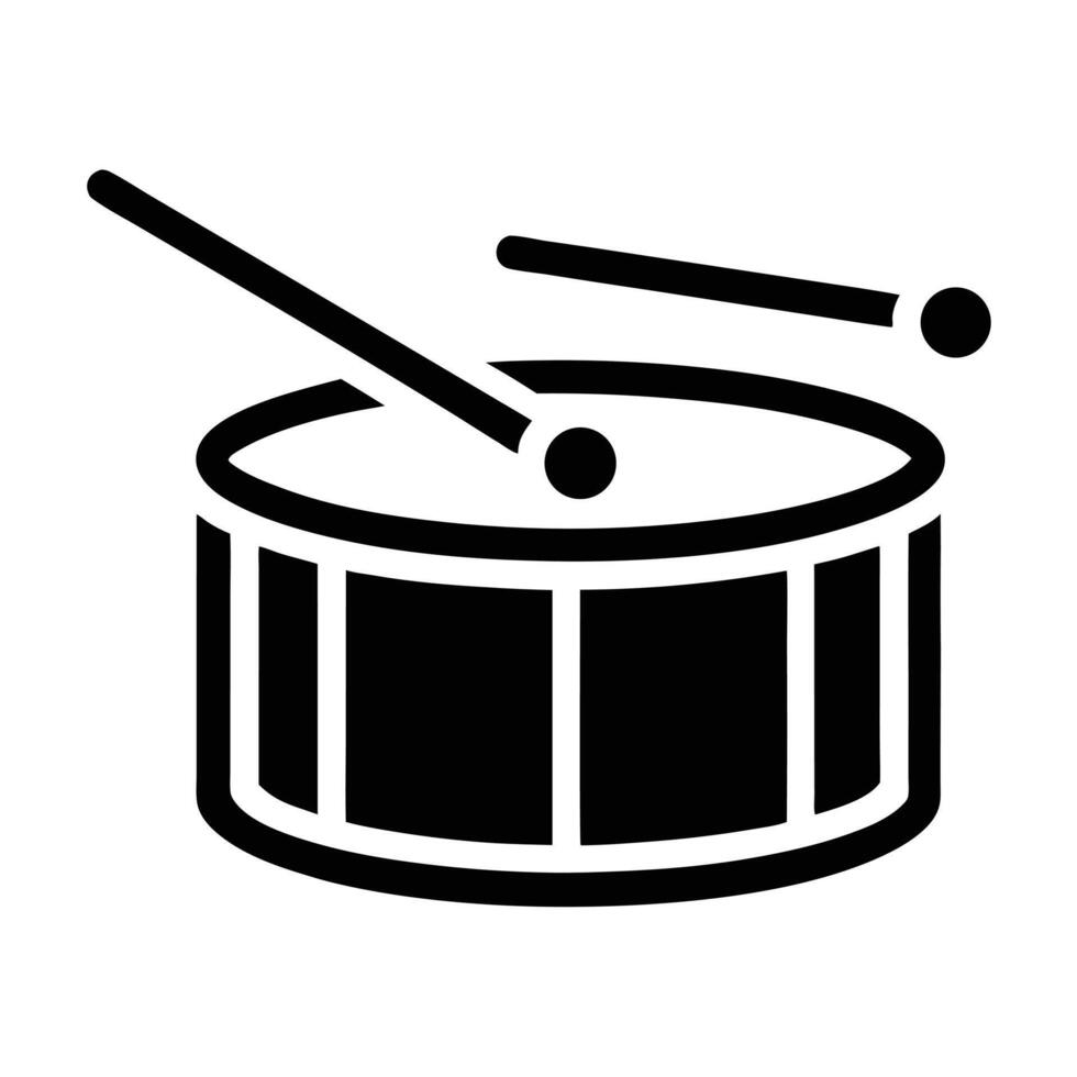 Simple Black And White Drum Illustration With Drumsticks Isolated On White Background vector