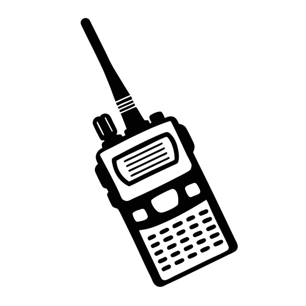 Black And White Illustration Of A Portable Walkie Talkie Communication Device vector
