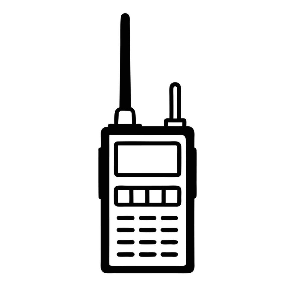 Black And White Outline Illustration Of A Walkie Talkie Radio Communication Device vector