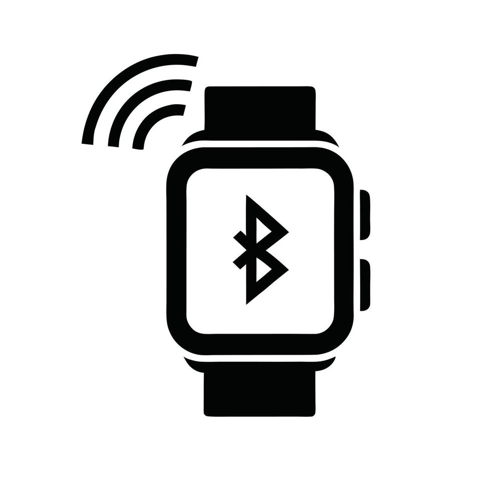 Black Smartwatch Icon With Bluetooth Connectivity On White Background vector