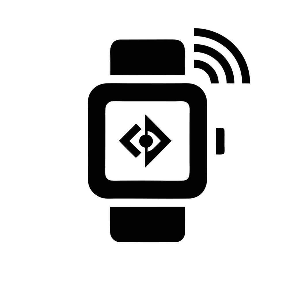 Smartwatch With Code Symbol Connecting To Wireless Network Minimalist Black Icon vector