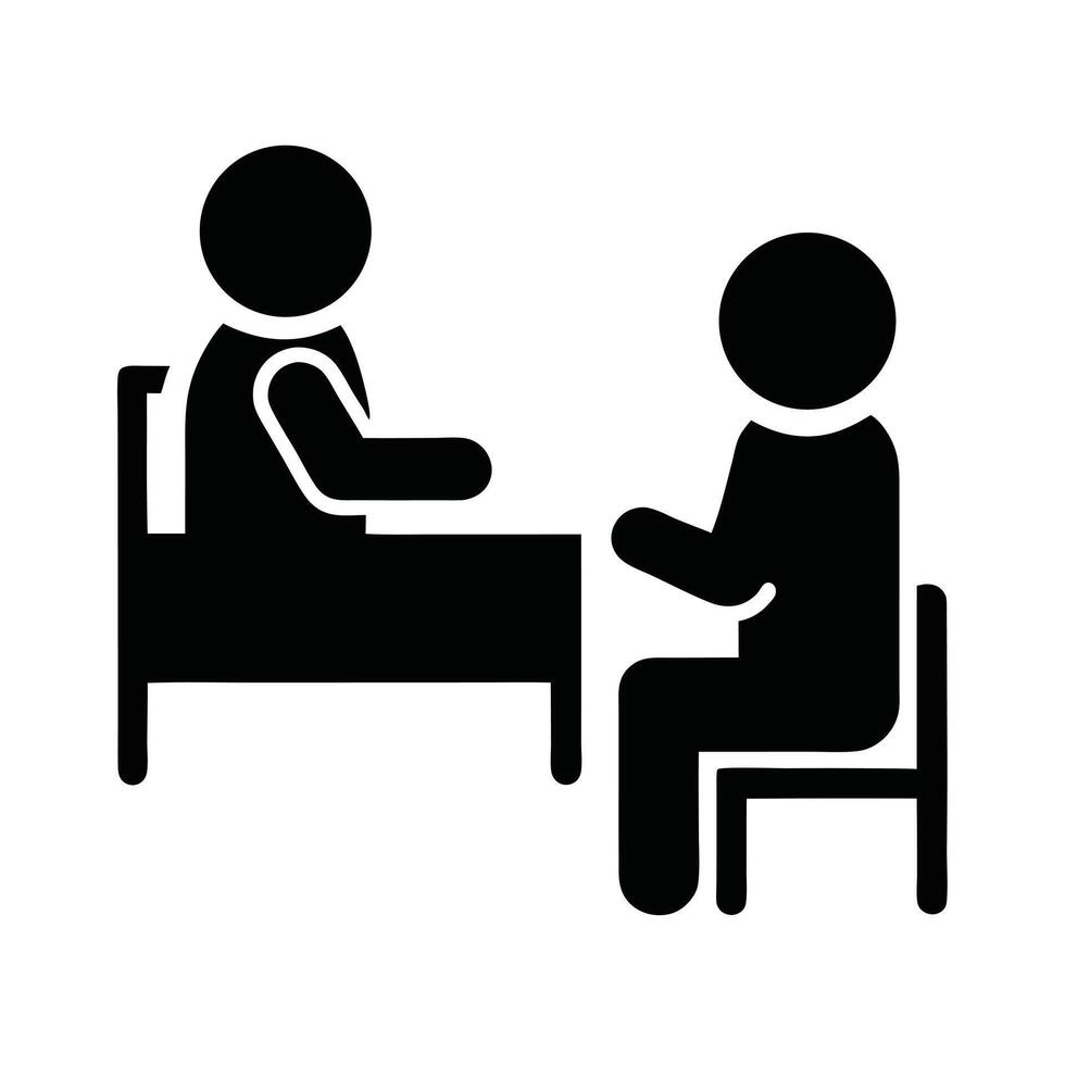 Business Meeting Icon Pictogram Two People Sitting At Desk Discussing Idea vector