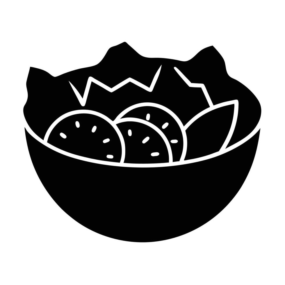 Monochromatic Silhouette Illustration Of Salad Bowl With Lettuce And Tomatoes vector