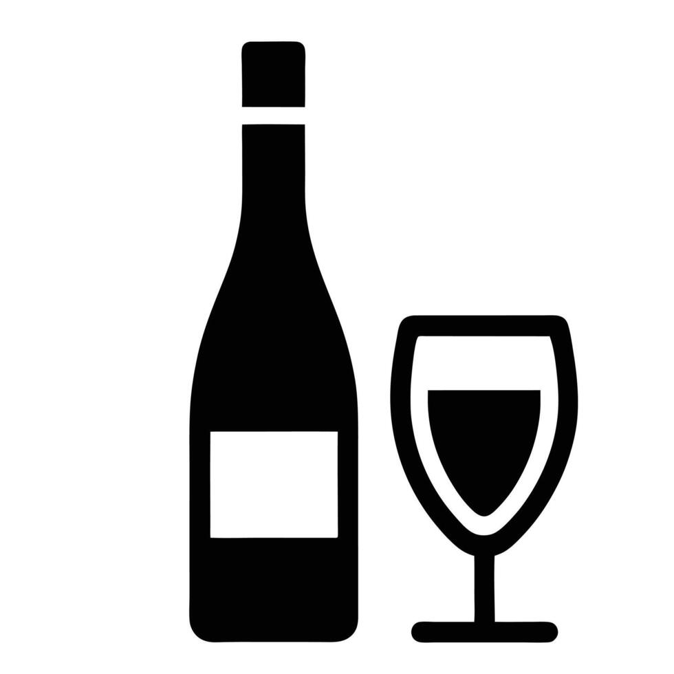 Minimalist Black And White Wine Bottle With Filled Glass Icon vector