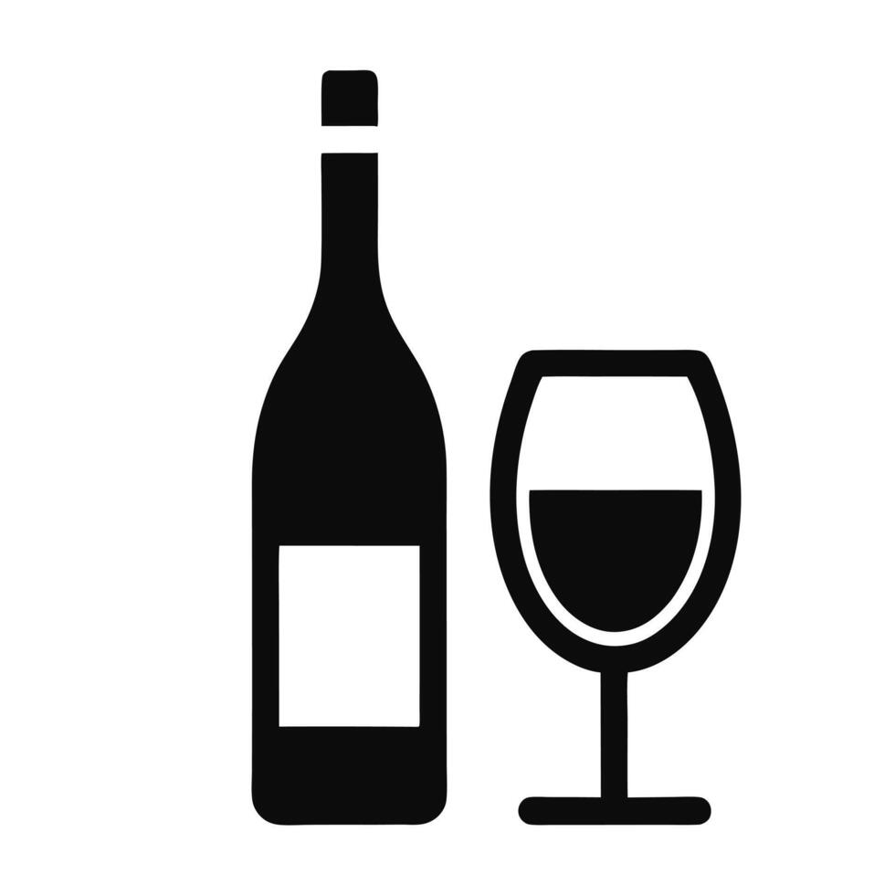 Simple Black Wine Bottle And Glass Icon Graphic Illustration Design vector
