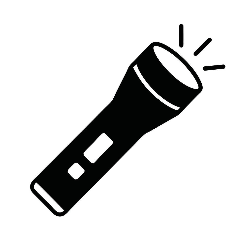 Black And White Flashlight Icon Illustration Simple Light Tool Design vector