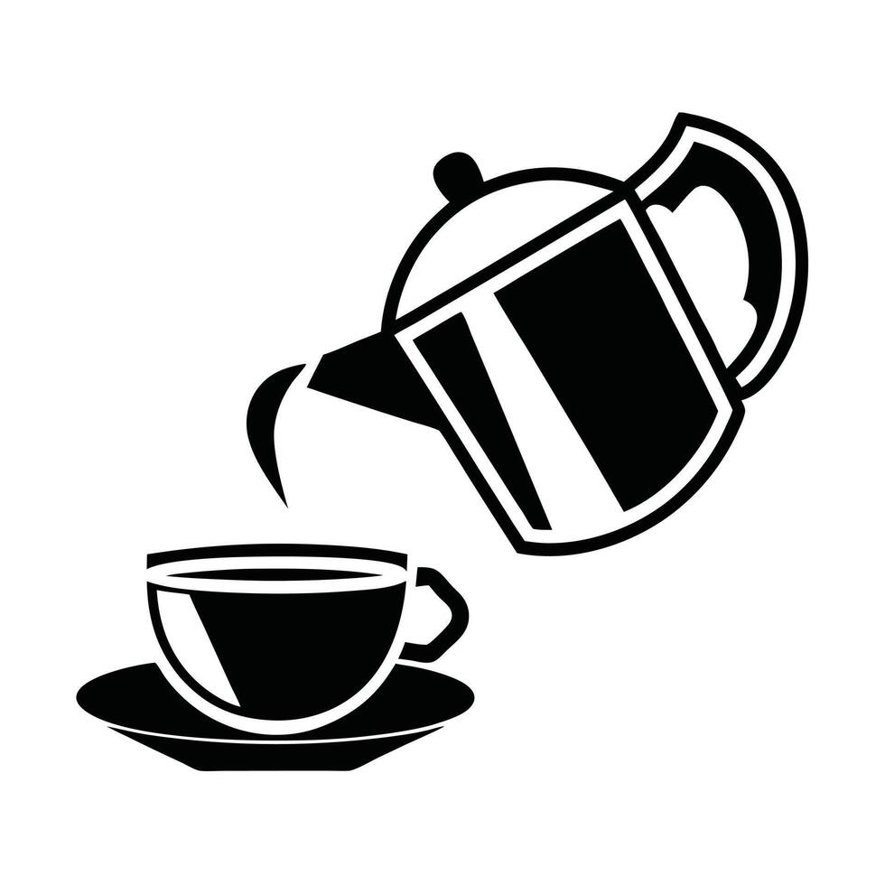 Teapot Pouring Tea Into A Cup Icon Illustration Minimal Design vector