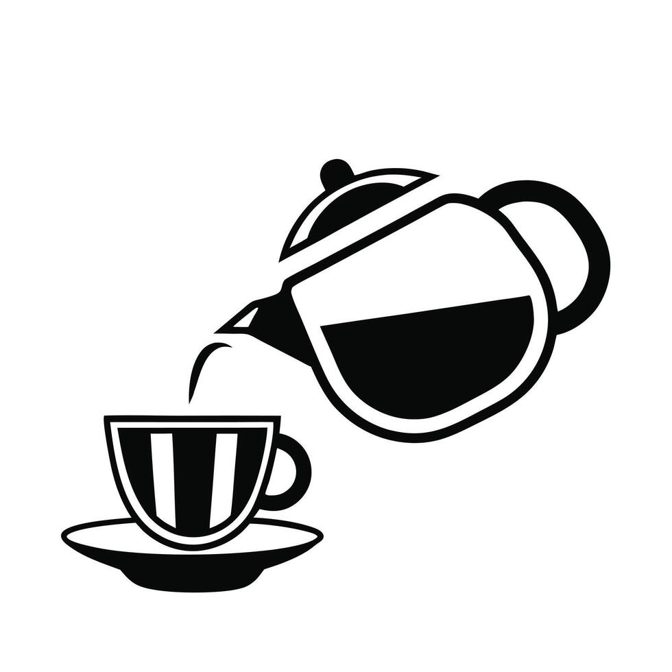 Coffee Pouring From Pot Into Cup Monochrome Illustration vector