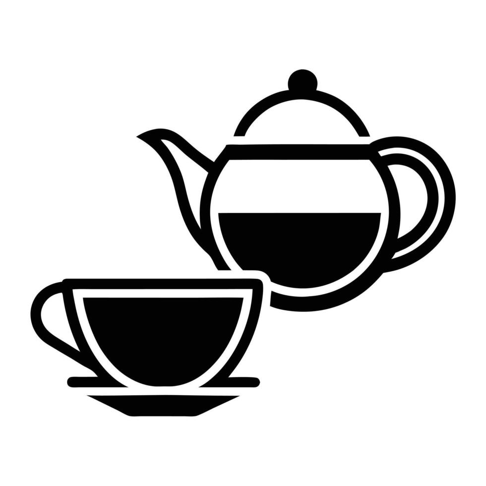 Minimalist Tea Time Illustration Teapot And Cup Black On White Background vector