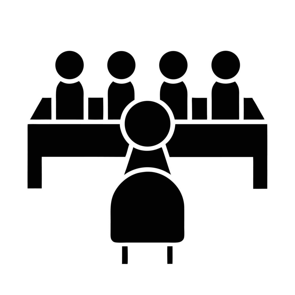Job Interview Concept Candidate Before A Panel Black And White Icon vector