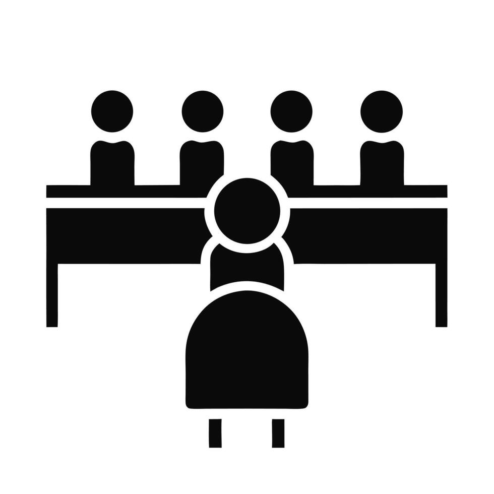 Job Interview Panel With Applicant Graphic Symbol Depicting Business Meeting vector