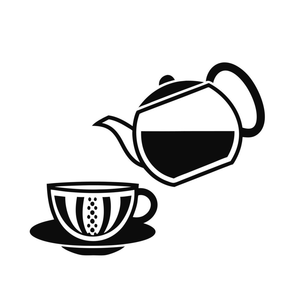 Minimalist Black And White Tea Illustration Teapot Pouring Beverage Into Cup vector