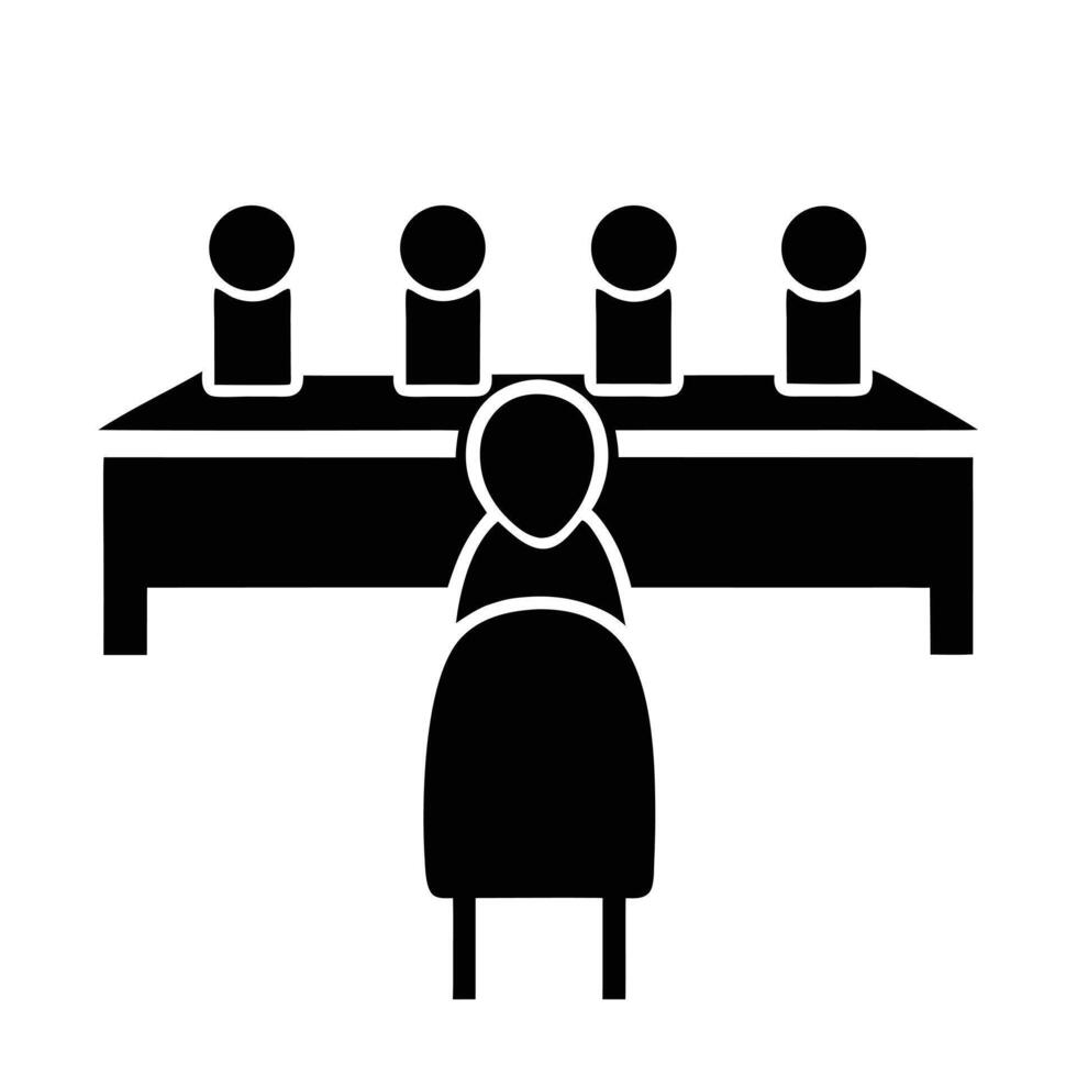 Job Interview Illustration Featuring Candidate Before A Panel Of Recruiters Icon Style vector