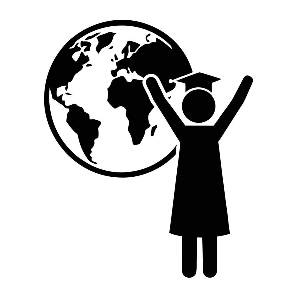 Global Education Success Pictogram Graduation Celebration With Raised Arms Concept Design vector