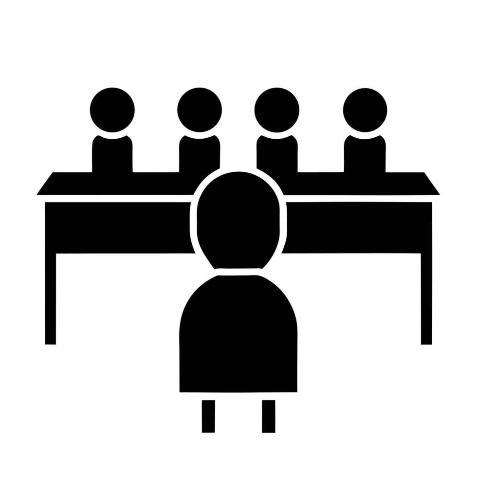 Job Interview Panel Illustration Showing Candidate And Recruiters Meeting In Conference Room vector