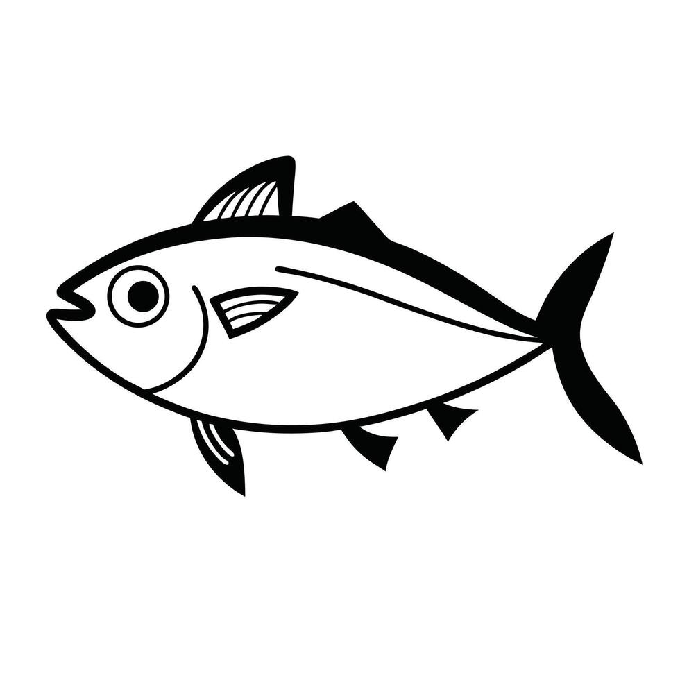 Minimalist Fish Illustration Graphic Simple Black And White Outline Design vector