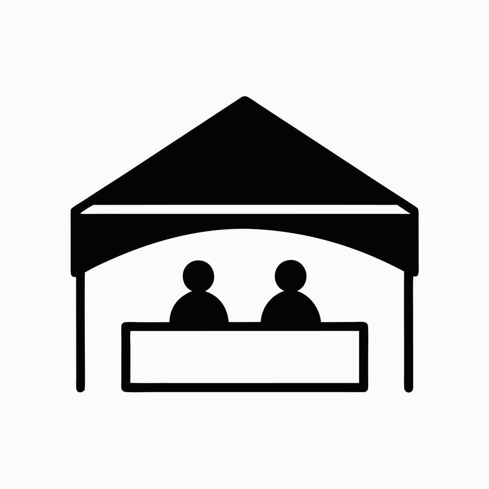 Event Booth Illustration With Two People Simple Black And White Design vector