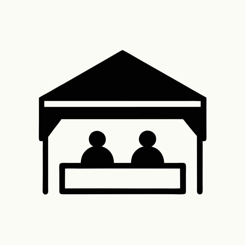 Simple Black And White Illustration Of A Market Stall With Two People vector