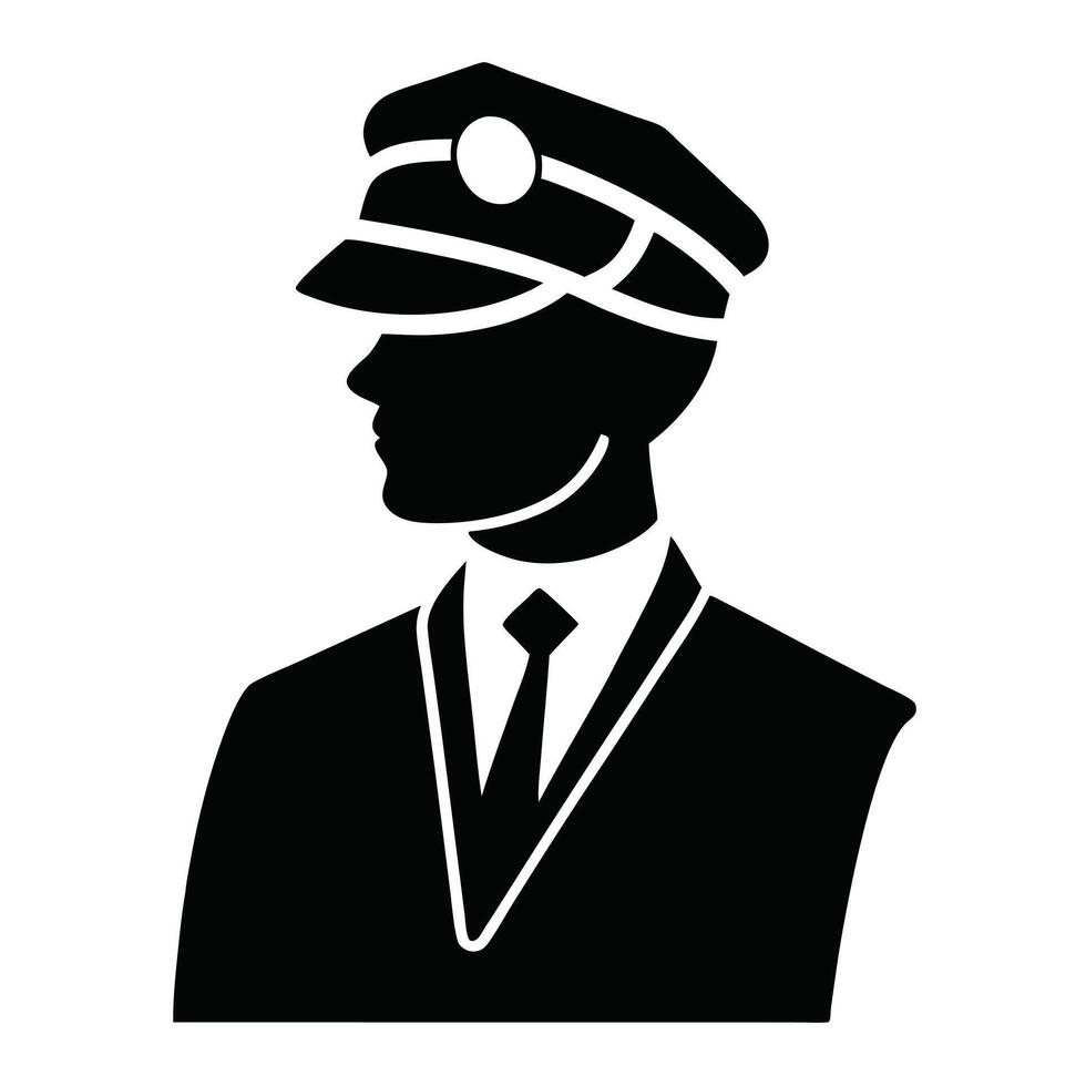 Silhouette Of A Man In Uniform With A Tie And Cap vector