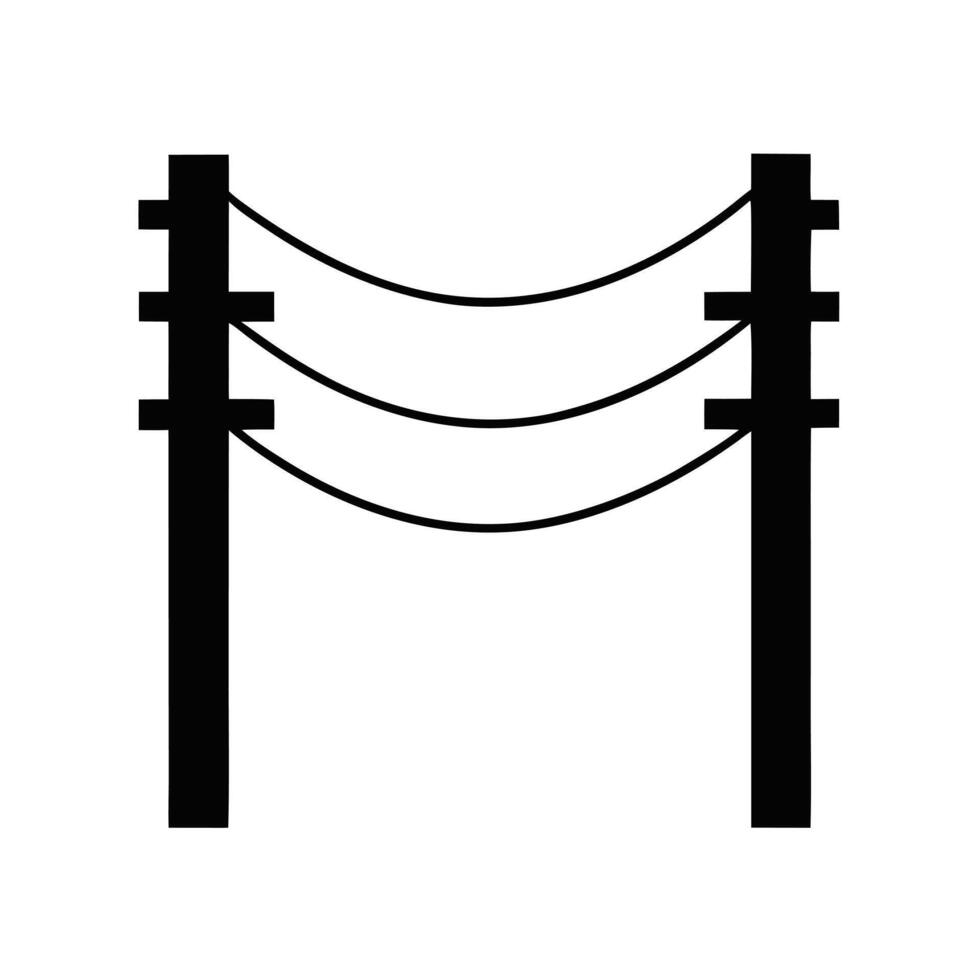 Simple Black And White Illustration Of Telegraph Pole And Wires Over White Background vector