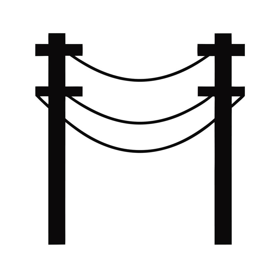 Two Black Telephone Poles With Electric Wires Isolated On White Background vector