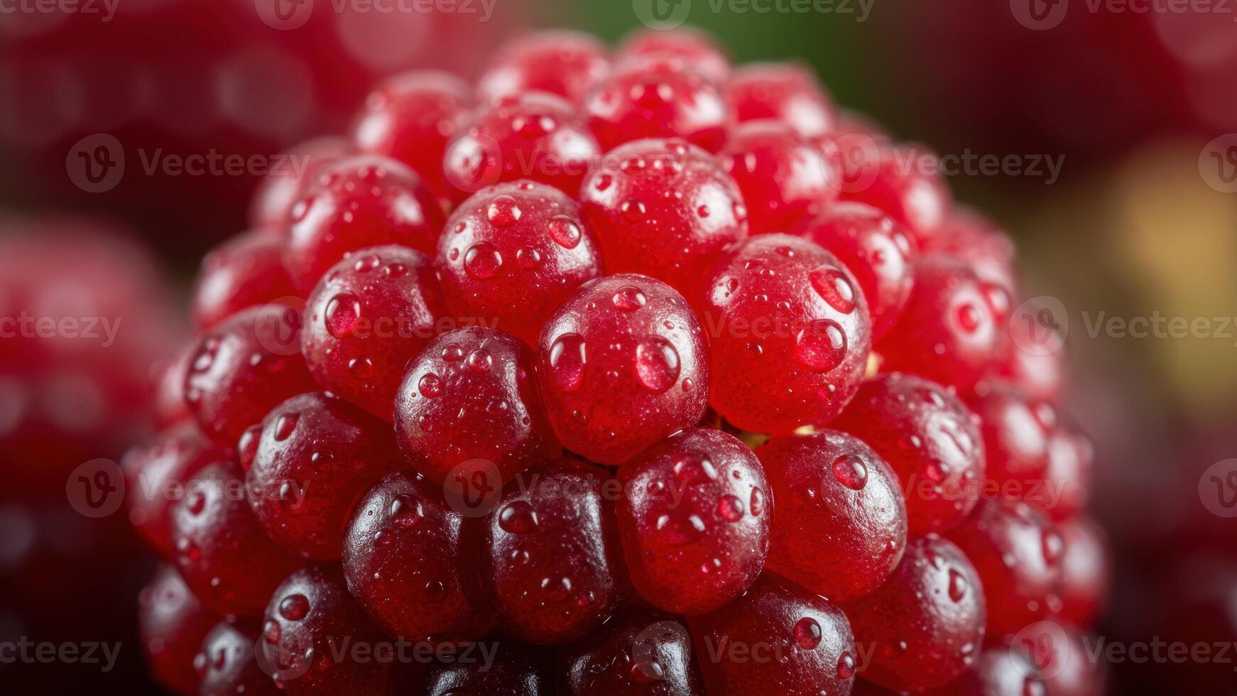 Close up of a fresh raspberry covered in water droplets photo
