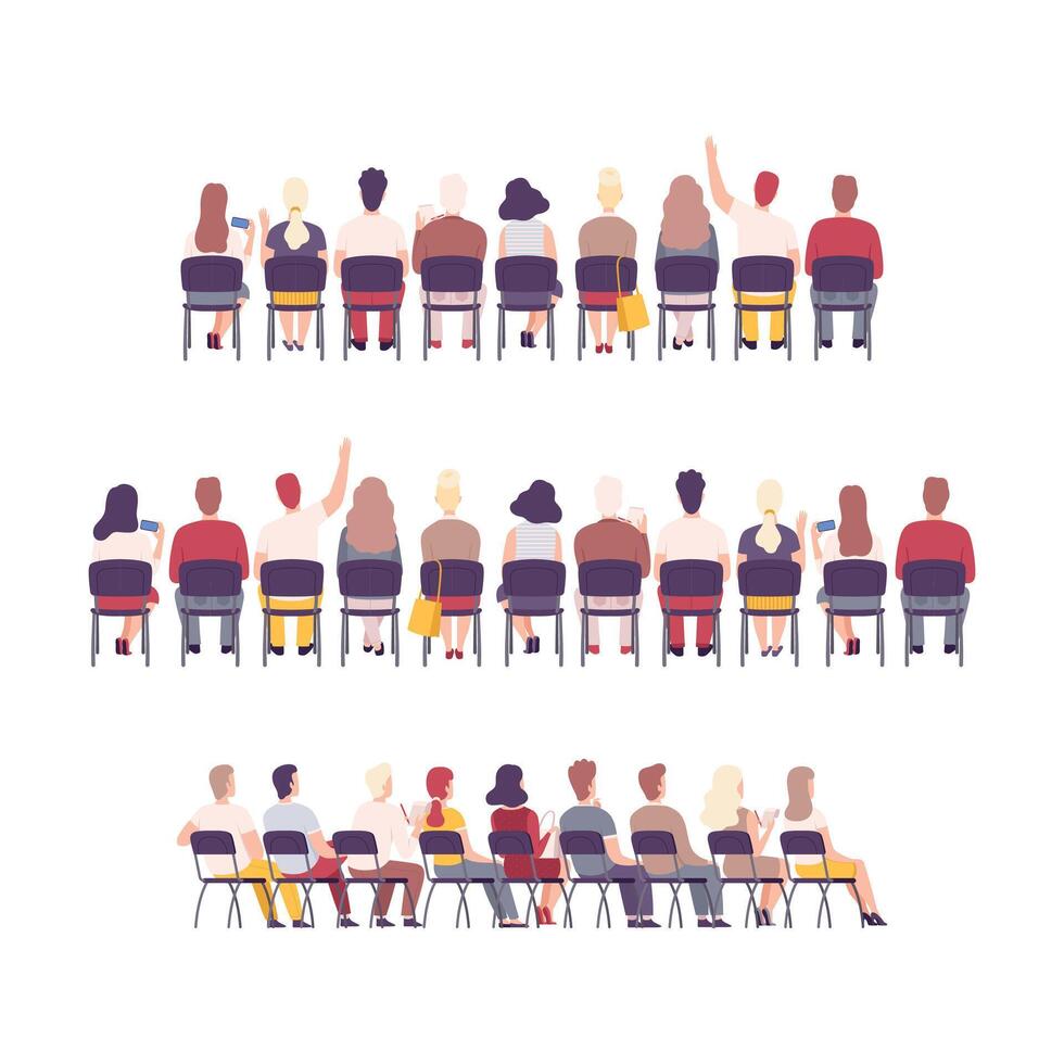 University or College Students Sitting on Chairs in Class, Back View of Young People Studying Together Flat Illustration vector